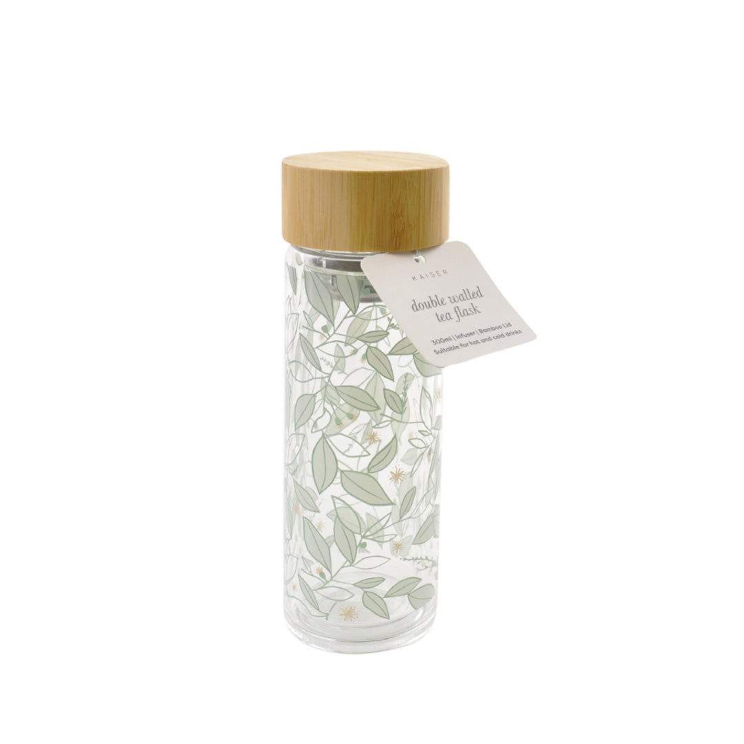 Printed Glass Tea Flask - Foliage